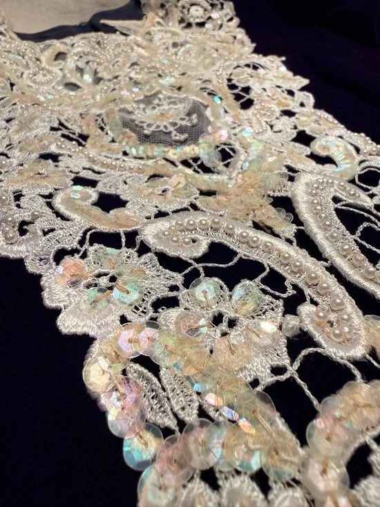 Vintage 1990 Jessica McClintock Blue Velvet Dress | Lace Bib | Tea Length - Picture 3 of 12